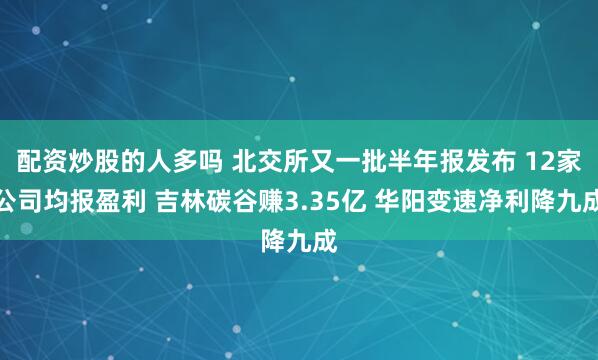 配资炒股的人多吗 北交所又一批半年报发布 12家公司均报盈利 吉林碳谷赚3.35亿 华阳变速净利降九成